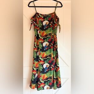 Bailey 44 Tropical Toucan Print Midi Dress Cold Shoulder RTR Farm Rio Style